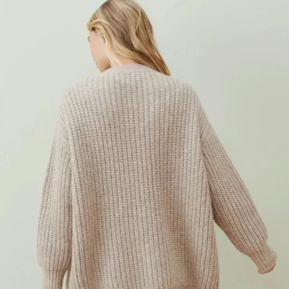 Jenni Kayne Alpaca Oversized Cocoon V Neck Cardigan Oatmeal XS - Picture 3 of 15